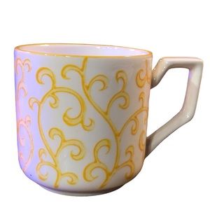 Pier 1 Tea Coffee Cup Yellow Scroll Swirl Dainty Girlfriend Friends Gift Party
